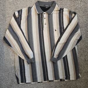 Striped Polo Shirt - Gray and Cream